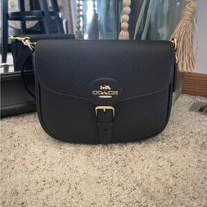 Coach Black Amelia Saddle Bag Crossbody Snap Closure, Larger Size Gold Hardware